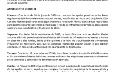 Resolución del II Fondo Infraestructuras Verdes de AlVelAl